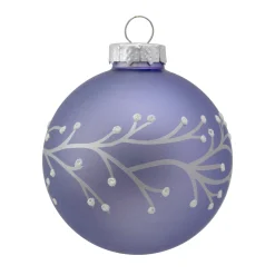 Northlight Glass Balls></noscript>4Ct Matte Purple Glass Ball Christmas Ornaments With Branch Design 2.5