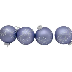 Northlight Glass Balls></noscript>4Ct Matte Purple Glass Ball Christmas Ornaments With Branch Design 2.5