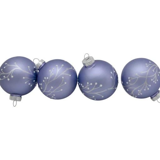 Northlight Glass Balls>4Ct Matte Purple Glass Ball Christmas Ornaments With Branch Design 2.5" (63.5Mm)