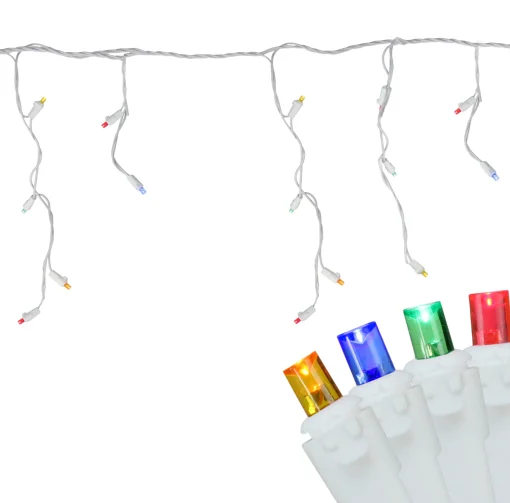 Northlight 100Ct Multi Color Led Wide Angle Christmas Icicle Lights, 5.5Ft White Wire