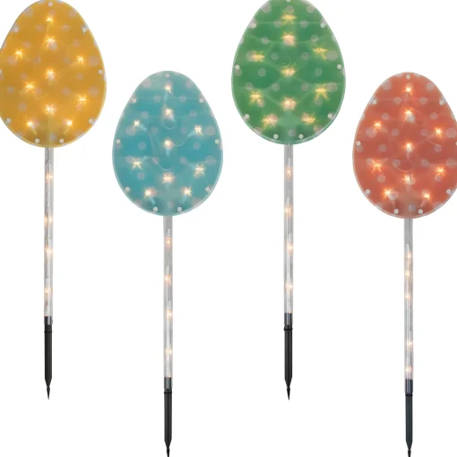 Northlight 4Ct Pastel Easter Egg Pathway Marker Lawn Stakes, Clear Lights