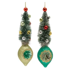 Melrose Pendants & Drops>12Ct Pine Tree Reflector Christmas Drop Ornaments 6.5"