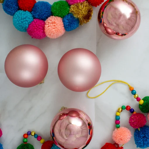 Northlight Glass Balls>4Ct Pink 2-Finish Glass Christmas Ball Ornaments 4" (100Mm)