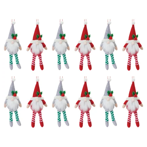 Melrose Fantasy & Sci Fi>12Ct Plush Gnome Christmas Ornaments With Dangle Legs 9"