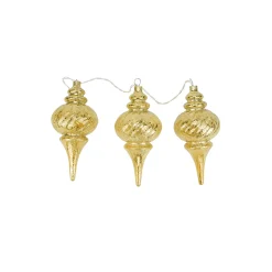PENN 3Ct Prelit Gold Mercury Glass Finish Finial Christmas Ornaments - Clear Lights 9.75"