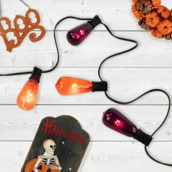 Northlight 10Ct Purple And Orange Edison E17 Halloween Light Set, 9Ft Black Wire