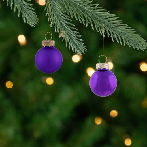 Northlight Glass Balls>24Ct Purple 2-Finish Glass Ball Christmas Ornaments 1" (25Mm)
