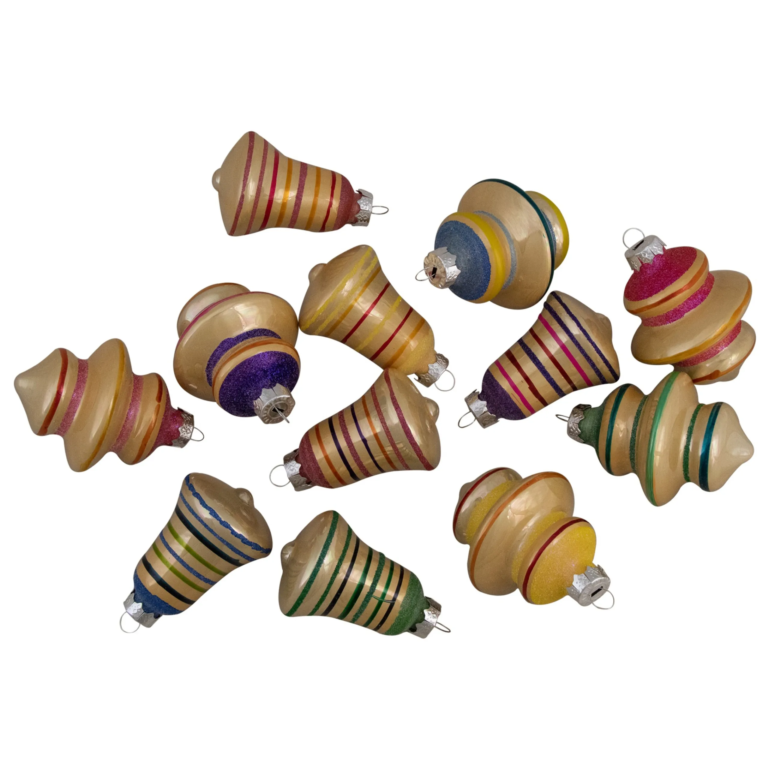 Northlight Finials>12Ct Purple 2-Finish Striped Glass Christmas Finial And Bell Ornaments 2.75"