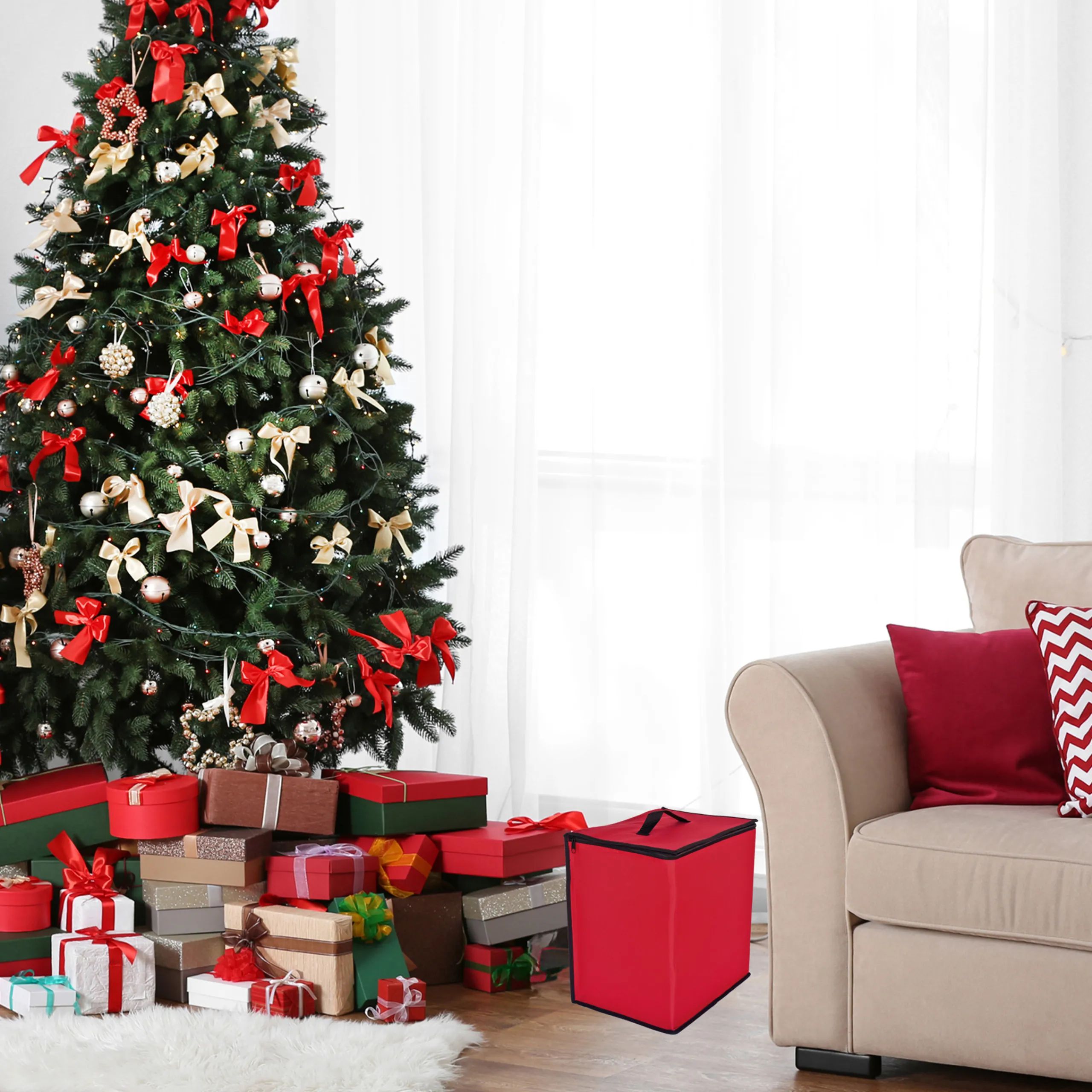 Northlight Ornament Storage>48Ct Red And Black Zip Up Christmas Ornament Storage Tub