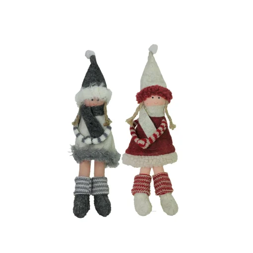 Northlight Fantasy & Sci Fi>4Ct Red And Gray Girls With Scarves Christmas Doll Ornaments 12"