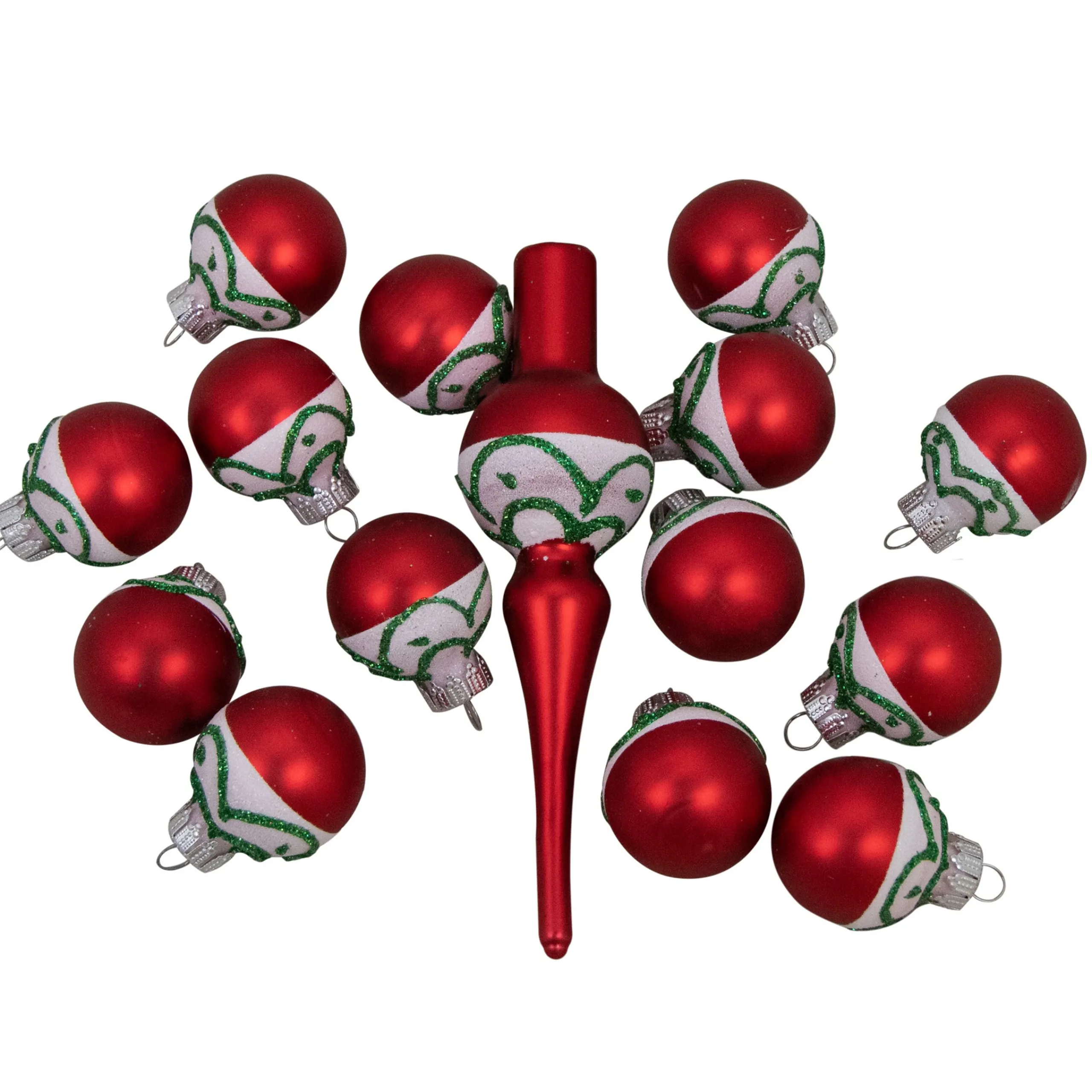 Northlight Balls>15Ct Red And White Frosted Tree Topper With Christmas Ball Ornaments