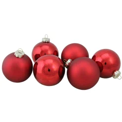 Northlight Glass Balls>6Ct Red Glass 2-Finish Christmas Ball Ornaments 3.25" (80Mm)
