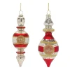 Melrose Finials>12Ct Red Glass Reflector Finial Christmas Drop Ornaments 6.75"