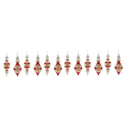 Melrose Finials></noscript>12Ct Red Glass Reflector Finial Christmas Drop Ornaments 6.75