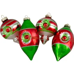 Northlight Finials>4Ct Red, Green And Silver Vintage Glass Christmas Ornaments 3.25-Inch (80Mm)