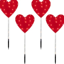 Northlight 4Ct Red Heart Valentine's Day Pathway Marker Lawn Stakes, Clear Lights
