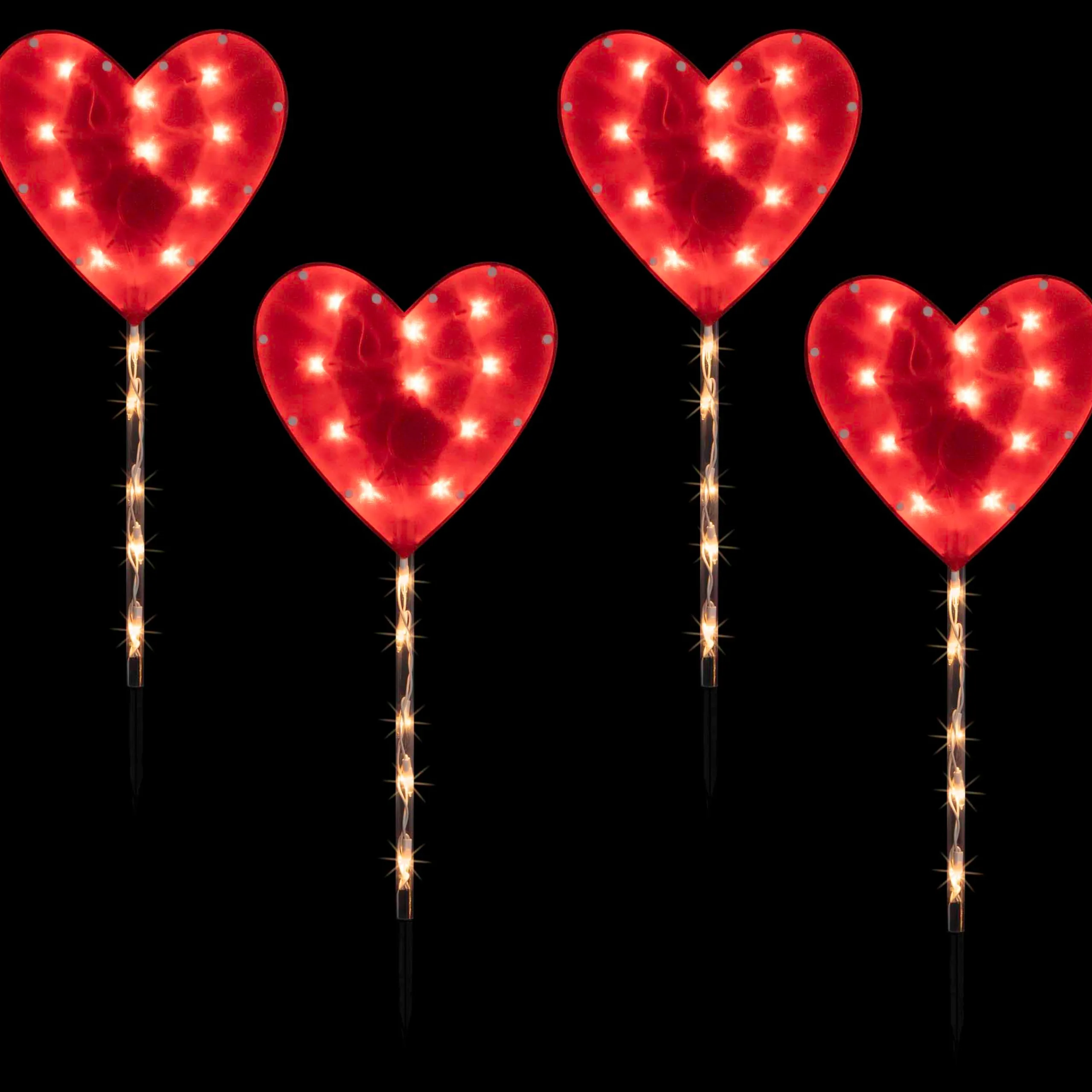 Northlight 4Ct Red Heart Valentine's Day Pathway Marker Lawn Stakes, Clear Lights