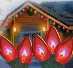 Merry and Light 25Ct Red Transparent C9 Christmas Light Set - 24Ft Green Wire
