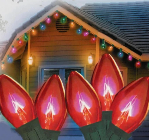 Merry and Light 25Ct Red Transparent C9 Christmas Light Set - 24Ft Green Wire