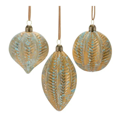 Melrose Balls>12Ct Rustic Brown And Blue Distressed Ribbed Glass Christmas Ornaments 5.5"