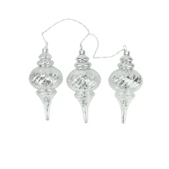 PENN 3Ct Silver Lighted Glass Shatterproof Christmas Finial Ornaments 9.75" - Clear Lights