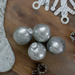 Northlight Balls></noscript>4Ct Silver Sequin Christmas Ball Ornaments 2.75