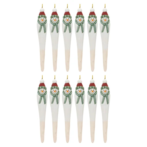 Melrose Snowmen>12Ct Smiling Snowman Carved Wooden Drop Christmas Ornaments 7.25"