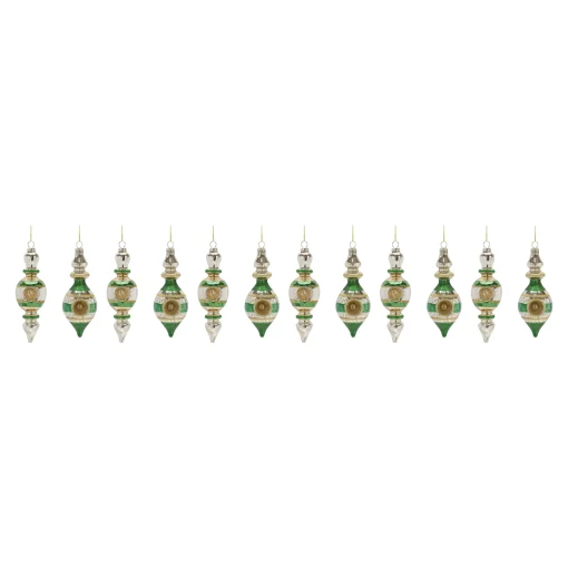 Melrose Finials>12Ct Traditional Glass Reflector Finial Christmas Drop Ornaments 6.75"
