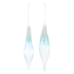 Melrose Finials>12Ct White And Blue Beaded Glass Christmas Drop Ornaments 9"