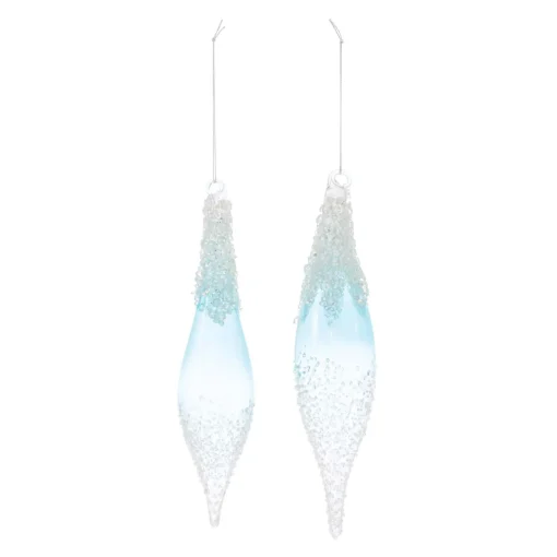 Melrose Finials>12Ct White And Blue Beaded Glass Christmas Drop Ornaments 9"