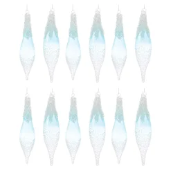Melrose Finials></noscript>12Ct White And Blue Beaded Glass Christmas Drop Ornaments 9