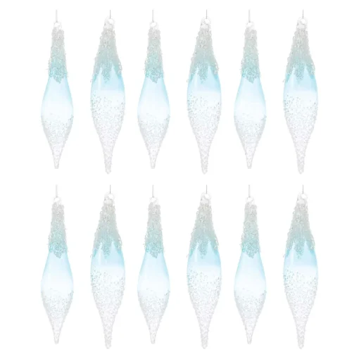 Melrose Finials>12Ct White And Blue Beaded Glass Christmas Drop Ornaments 9"