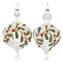 Melrose Pendants & Drops>6Ct White And Red Beaded Glass Mistletoe Christmas Ornaments 6.5"