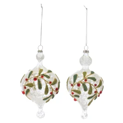 Melrose Pendants & Drops>6Ct White And Red Beaded Glass Mistletoe Christmas Ornaments 6.5"
