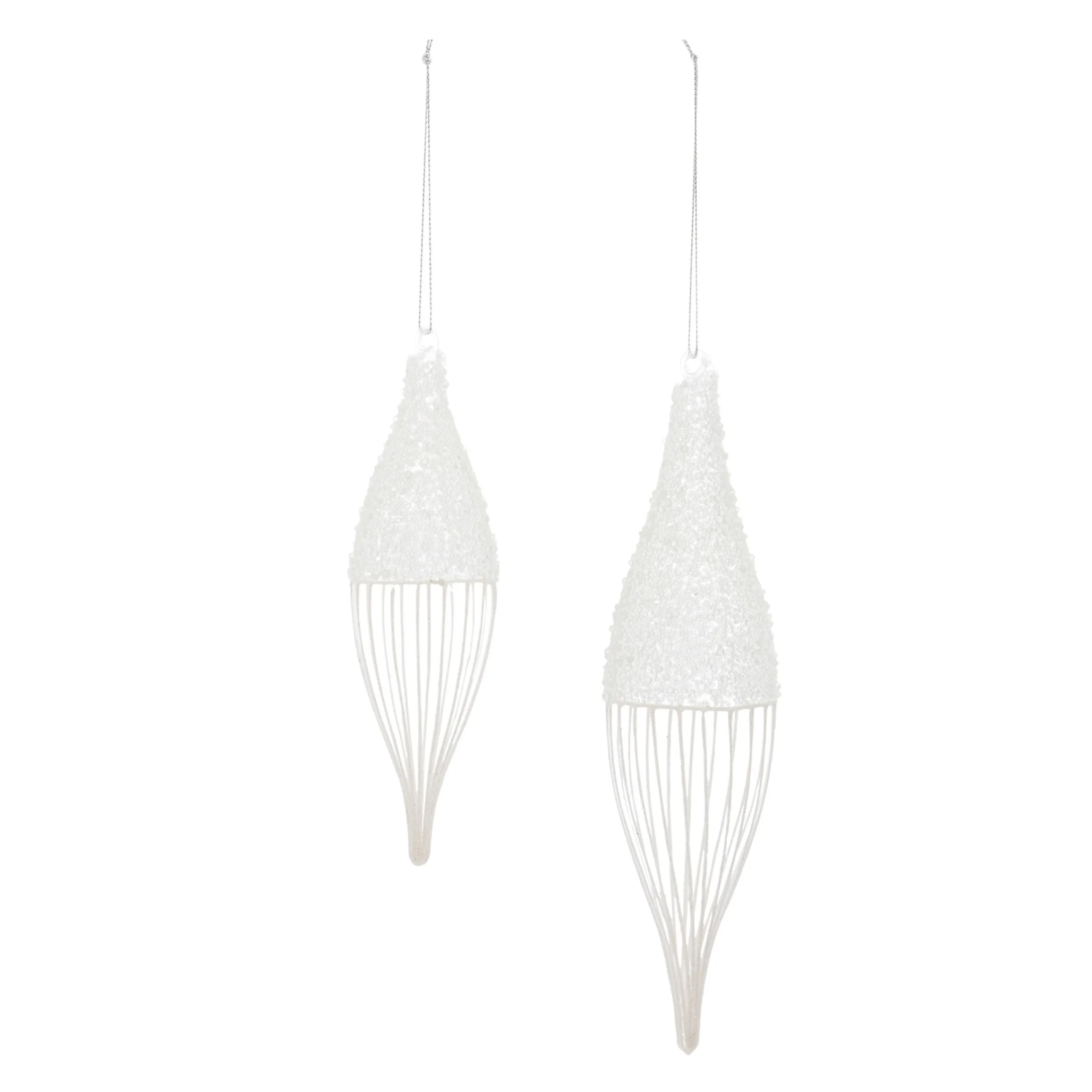 Melrose Finials>12Ct White And Silver Finial Drop Christmas Ornaments 9"