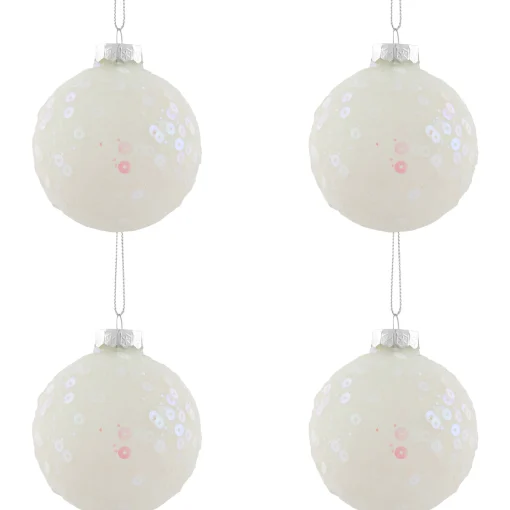 Northlight Balls>4Ct White Sequined Shiny Christmas Ball Ornaments 2.75" (70Mm)