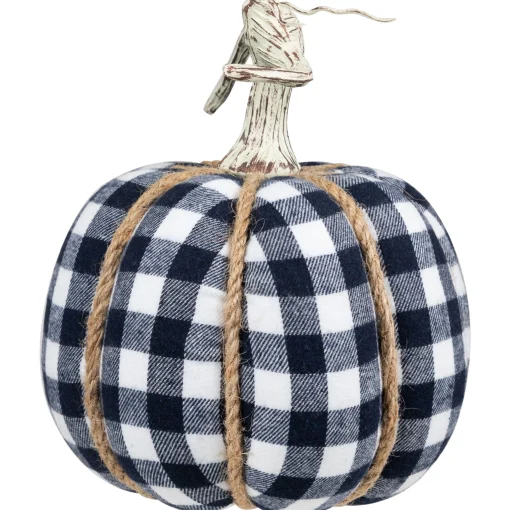 Northlight Dark Blue And White Plaid Fall Harvest Tabletop Pumpkin