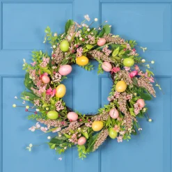 Northlight Easter Egg With Berry Floral Springtime Wreath, Pink And Green 20"