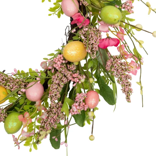 Northlight Easter Egg With Berry Floral Springtime Wreath, Pink And Green 20"