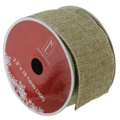 Ribbon*Northlight Faded Green And Brown Burlap Christmas Wired Craft Ribbon 2.5" X 10 Yards