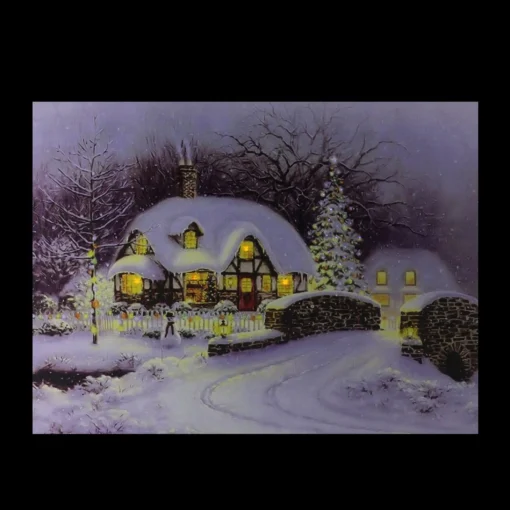 Wall & Door Decorations*Northlight Fiber Optic And Led Lighted Snowy Christmas House Canvas Wall Art 12" X 15.75"
