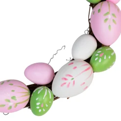 Northlight Floral Stem Easter Egg Spring Grapevine Wreath, Pink And Green 10-Inch
