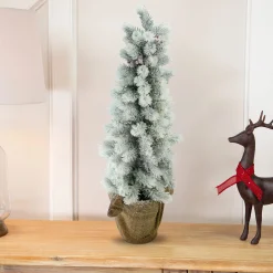 Northlight 2.5 Feet Tall And Smaller>2Ft Potted Flocked Mini Pine Slim Christmas Tree With Berries - Unlit