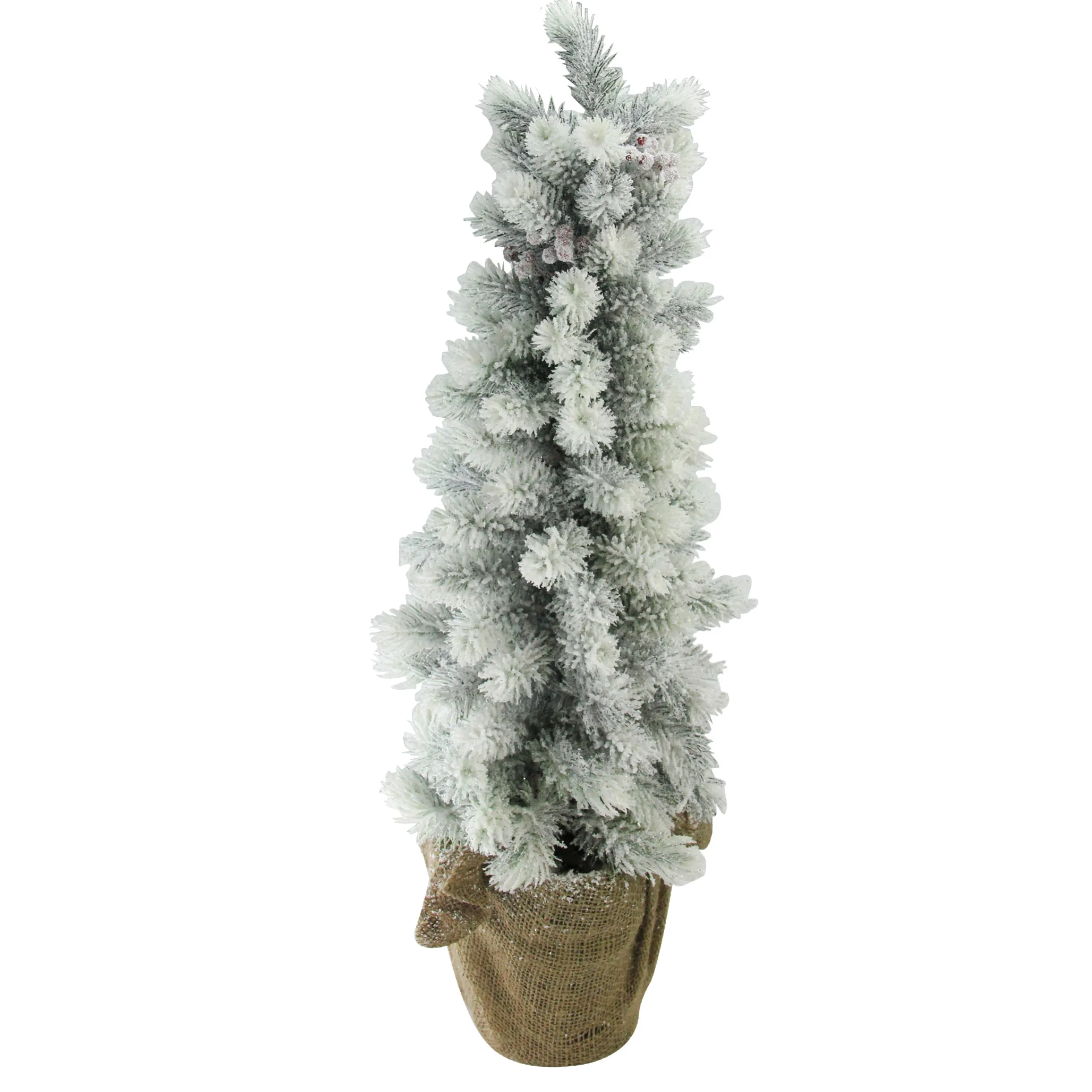 Northlight 2.5 Feet Tall And Smaller>2Ft Potted Flocked Mini Pine Slim Christmas Tree With Berries - Unlit