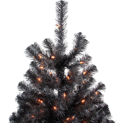 Northlight Black Trees>4Ft Pre-Lit Black Noble Spruce Artificial Halloween Tree, Orange Lights
