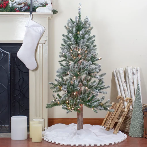 Northlight 4 And 4.5 Feet Tall>4Ft Pre-Lit Flocked Alpine Artificial Christmas Tree, Clear Lights