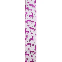 Ribbon*Northlight Glistening Purple Reindeer And Star Christmas Wired Craft Ribbon 2.5" X 10 Yards