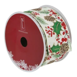 Ribbon*Northlight Glitter White And Green Holly Berries Christmas Wired Craft Ribbon 2.5