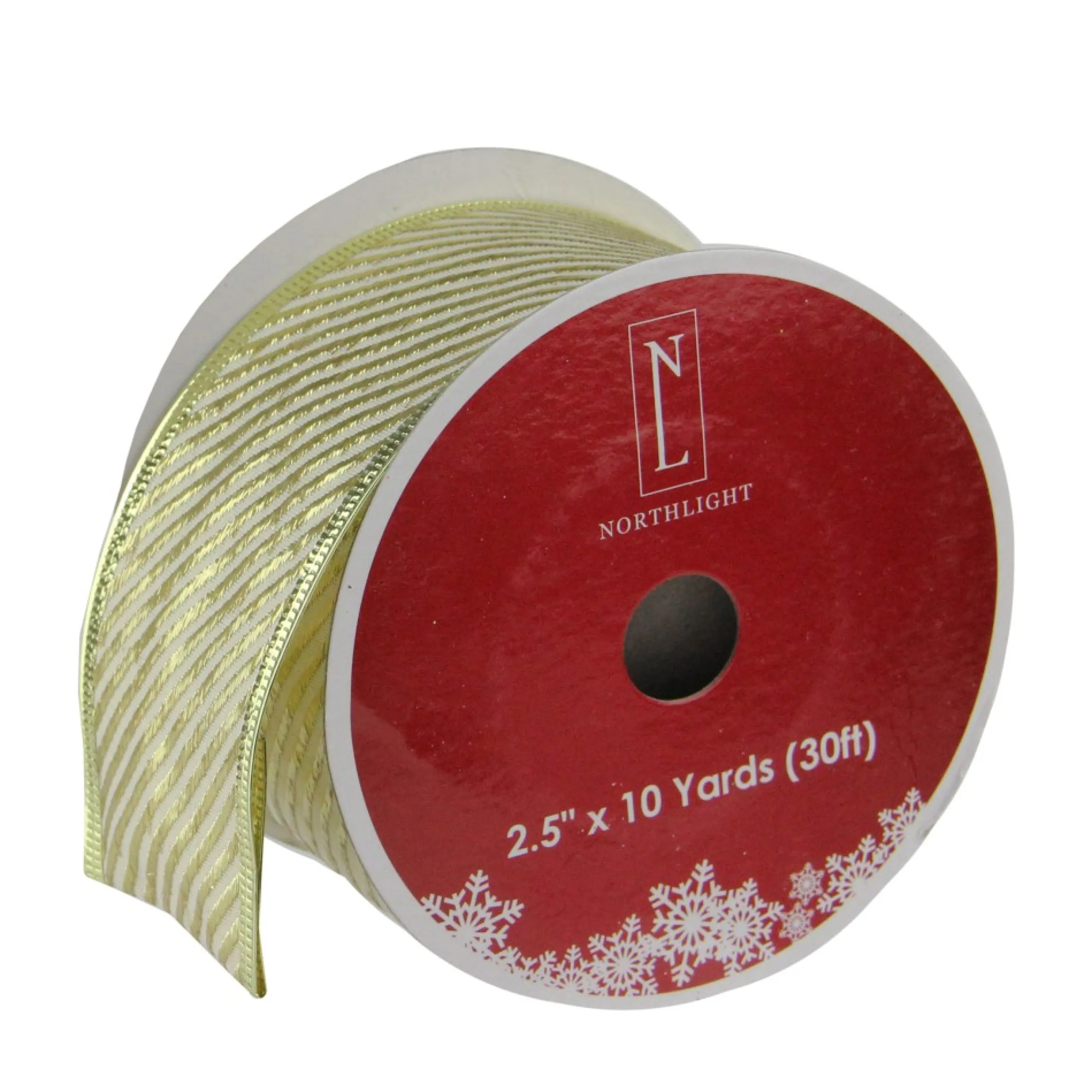 Ribbon*Northlight Gold And White Diagonal Stripe Wired Christmas Craft Ribbon 2.5" X 10 Yards