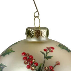 Northlight Glass Balls></noscript>Gold Holly Berry Glass Ball Christmas Ornament 4
